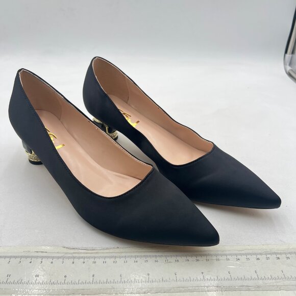 FSJ Black Bridal Pointed Toe Low Heel Crystal Pumps Slip on Wedding Comfort Shoe - Picture 4 of 8